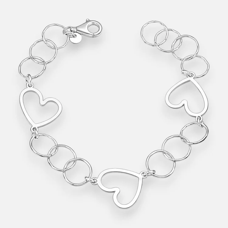 Pulsera Corazones Círculos Entorchados Plata